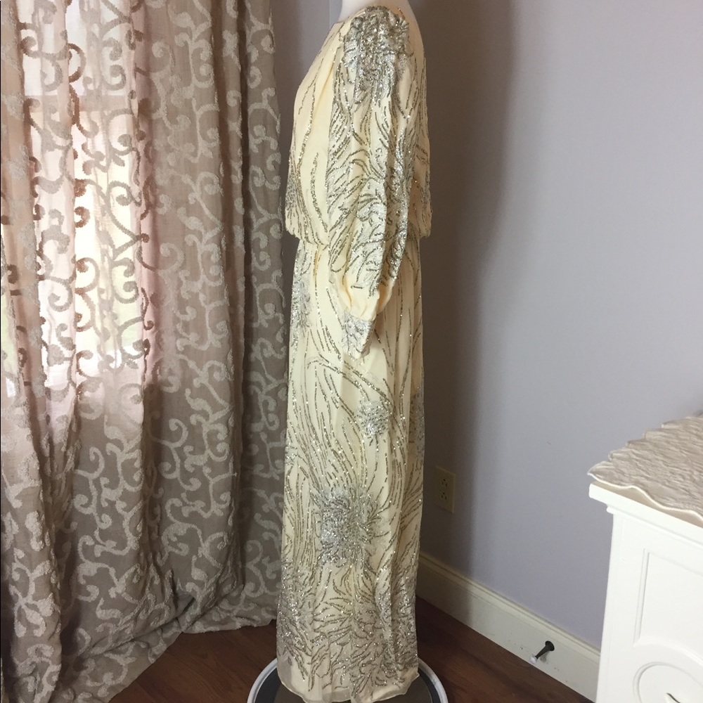 NWT Alyce Designs Vintage white and silver beaded gown - Picture 4 of 16